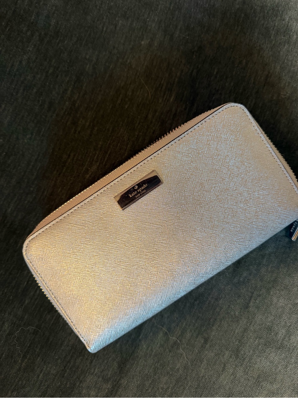 kate spade metallic champagne zip-around continental wallet